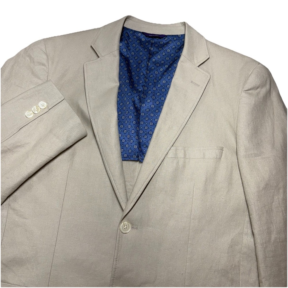 Alan Flusser Sport Coat Unstructured Linen Blend Blazer Mens M 42‎ Beige Jacket